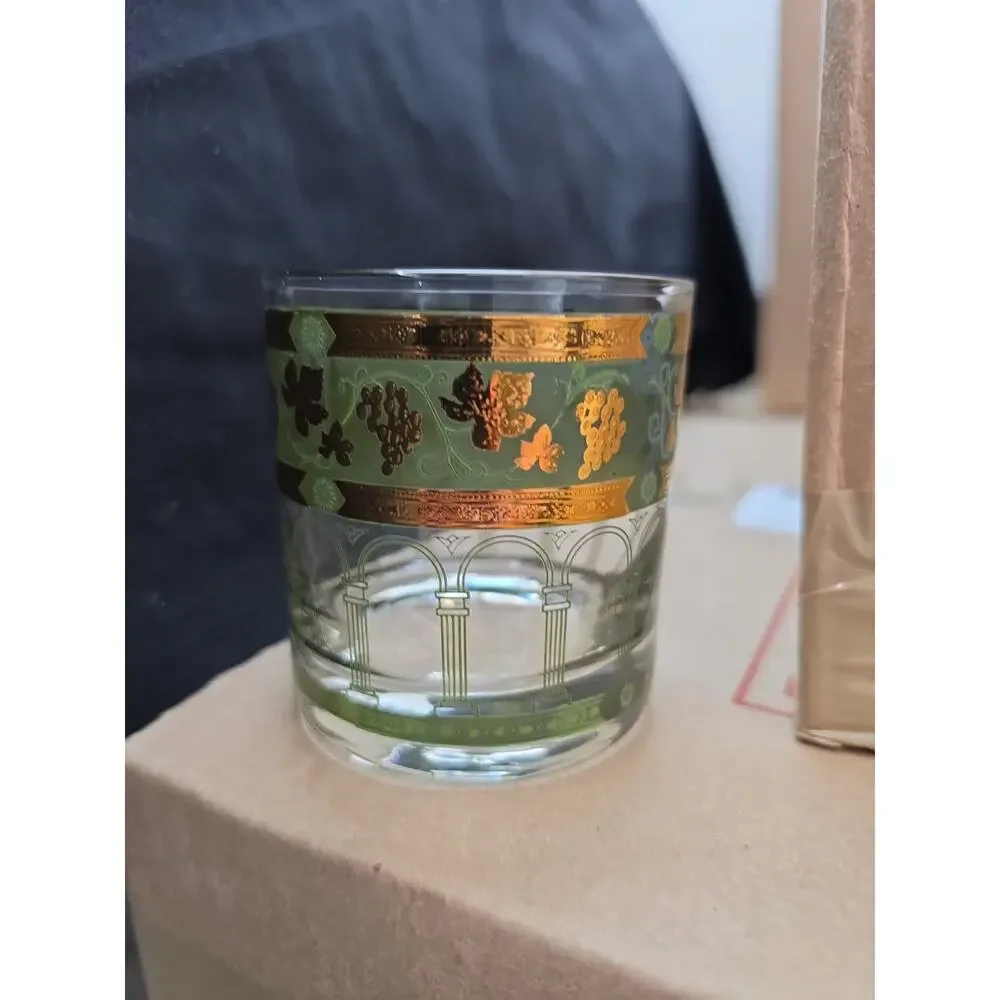 1 Cera Glass MCM GOLDEN GRAPES Green 22K Lowball Glass 3 3/8